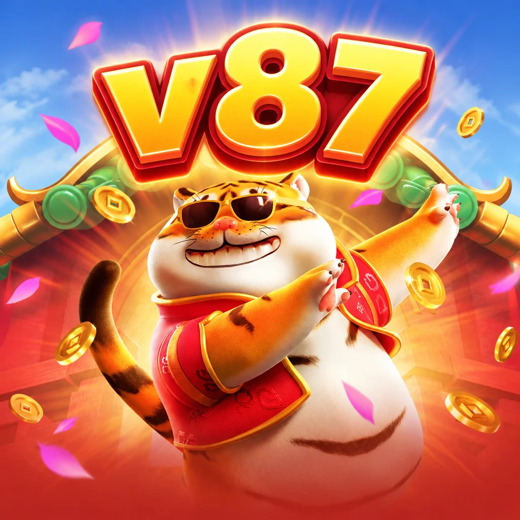 Karakter harimau berkacamata hitam ceria di v87 Fortune Tiger